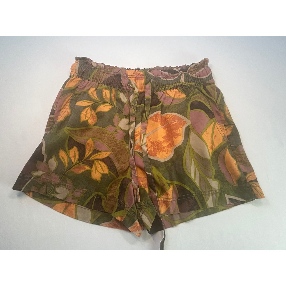 Cynthia Rowley Shorts Women Small Green Tropical Floral Lyocell Drawstring